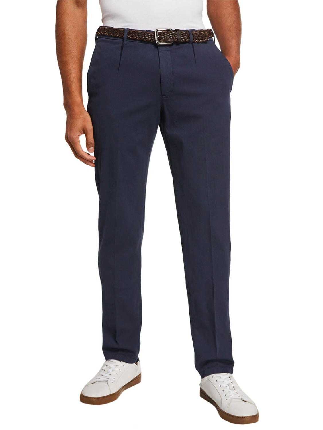 0909 Fatto In Italia Мужские облегающие плиссированные хлопковые брюки-стрейч 36 темно-синего цвета