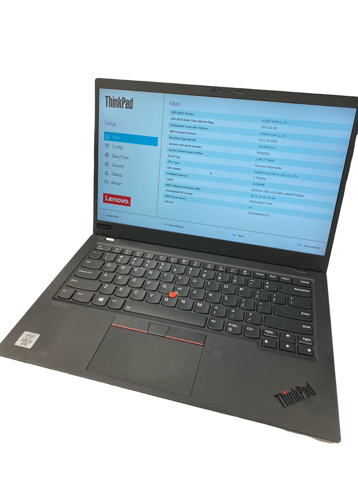 Lenovo ThinkPad X1 Carbon Gen 8, 14-Inch Laptop, with i5-10310U