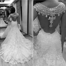 Luxury Crystals Lace Mermaid Wedding Dresses Back Beaded Applique Bridal Gowns