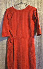 Hand Made Amish / Mennonite dress red  long Sleeve textured S/M b-34 w-30 L 50