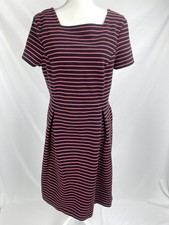 Talbots Dress Women 14 Blue Pink Striped Short Sleeve Ponte