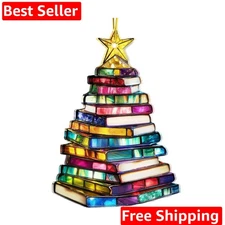 Book Christmas Ornament 2025 Faux Stained Glass, Tree Decor Ornaments Gifts f...