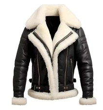 Mens Black B3 RAF Aviator Shearling Real Leat...