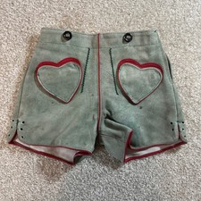 Vintage Lederhosen Shorts Sz 00 German Bavarian Oktoberfest Heart Pocket