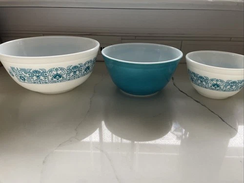Vintage Pyrex HORIZON BLUE Nesting Bowls 401 402 403 *excellent*