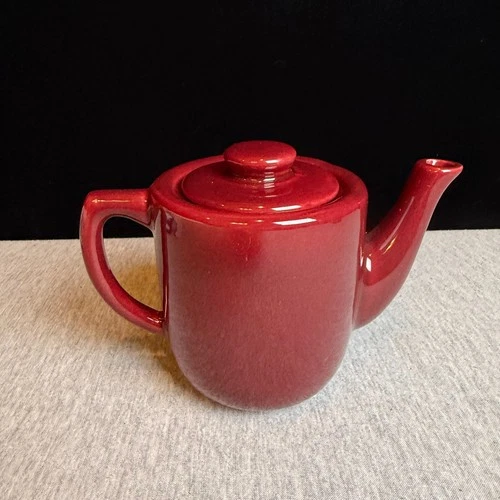 Vintage Bauer Monterey Moderne Individual Teapot Burgundy Maroon 2 C MCM Pottery