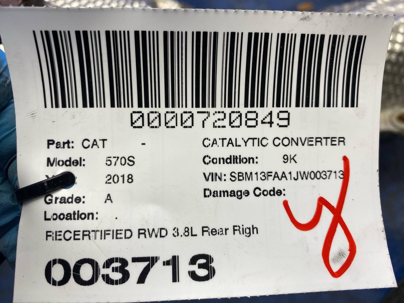 2016-2021 Mclaren 570s RECERTIFIED RWD Catalytic Converter U/MCL/11E0148CP/0817