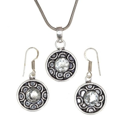 Topaz Set White Pendant Earrings Jewelry Necklace Gemstone  Blue