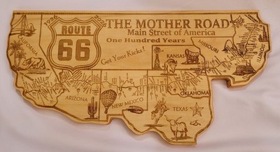Route 66 Wall Art Map, centennial 100 years memorabilia, Wood 11''x24'' Map