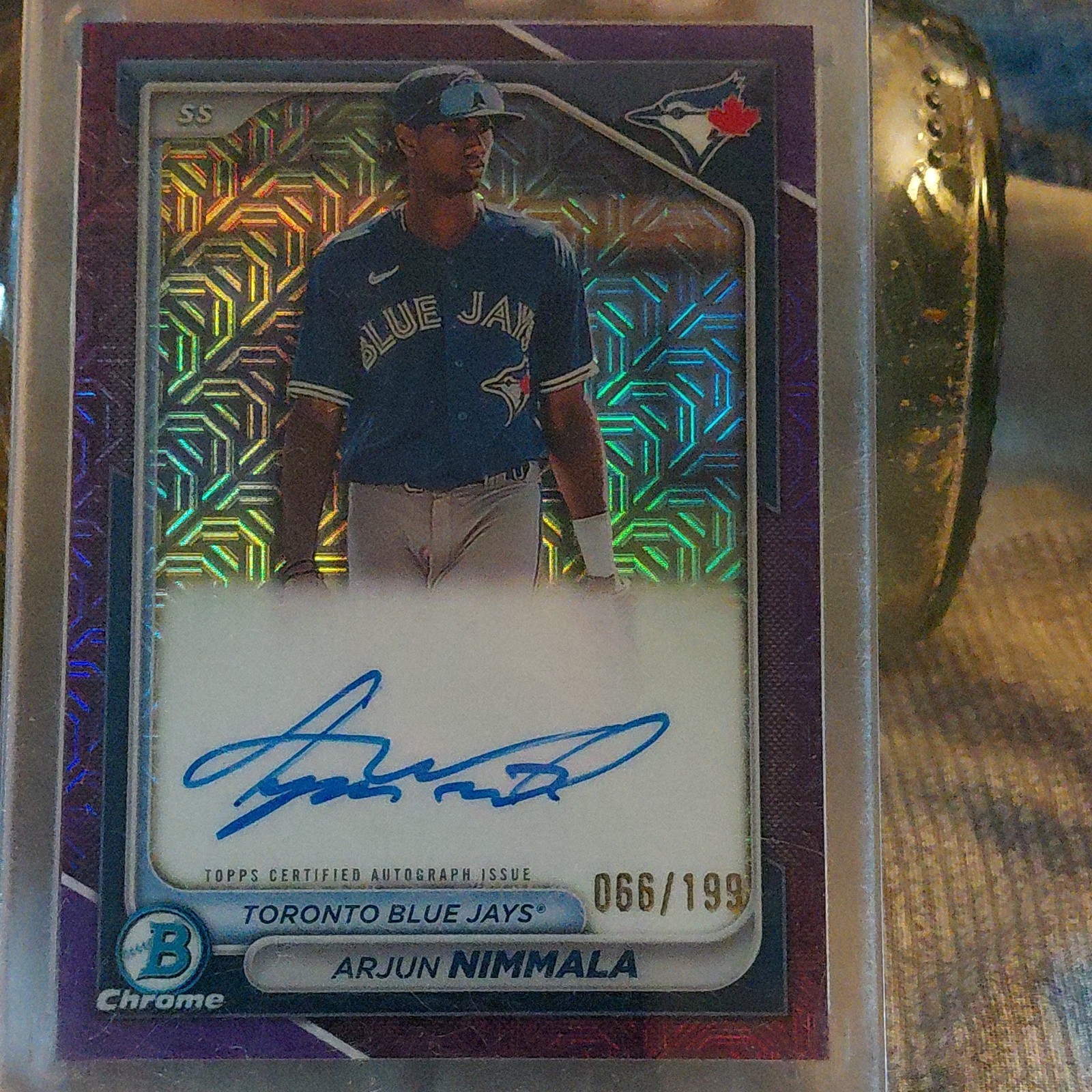 2024 Bowman - Chrome Mega Auto- Arjun Nimmala #BMA-AN Purple Refractor /199  RC)
