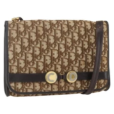 Christian Dior Trotter Canvas Shoulder Bag Beige Gold Auth 157805