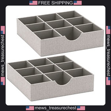 Drawer Organizer Tray with Fabric Cover, 9 Compartments, Gray, Set of 2