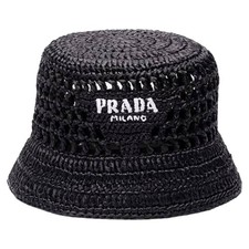 Raffia Bucket Hat Women Black One Size