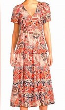 CLEARANCE NWT NURTURE by WESTBOUND 3X Orange Multi Ruffled Boho Midi Dress