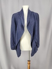 Chico's Jacket Womens Size 4 Blue Linen Open Front Lagenlook Coastal Lightweight