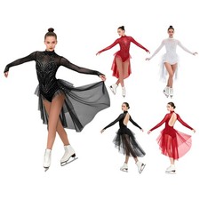Women Dress Dancing Ballerina Tulle Skirted Stage Rhinestones Lyrical Sparkly