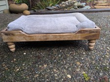 Elegant Orthopedic Acacia Wood Raised Dog Bed Washable Cushion Cover Gray Medium