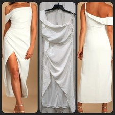 LULUS Showing Off a Little White Asymmetrical Tulip Midi Dress Size XS**NWOT*