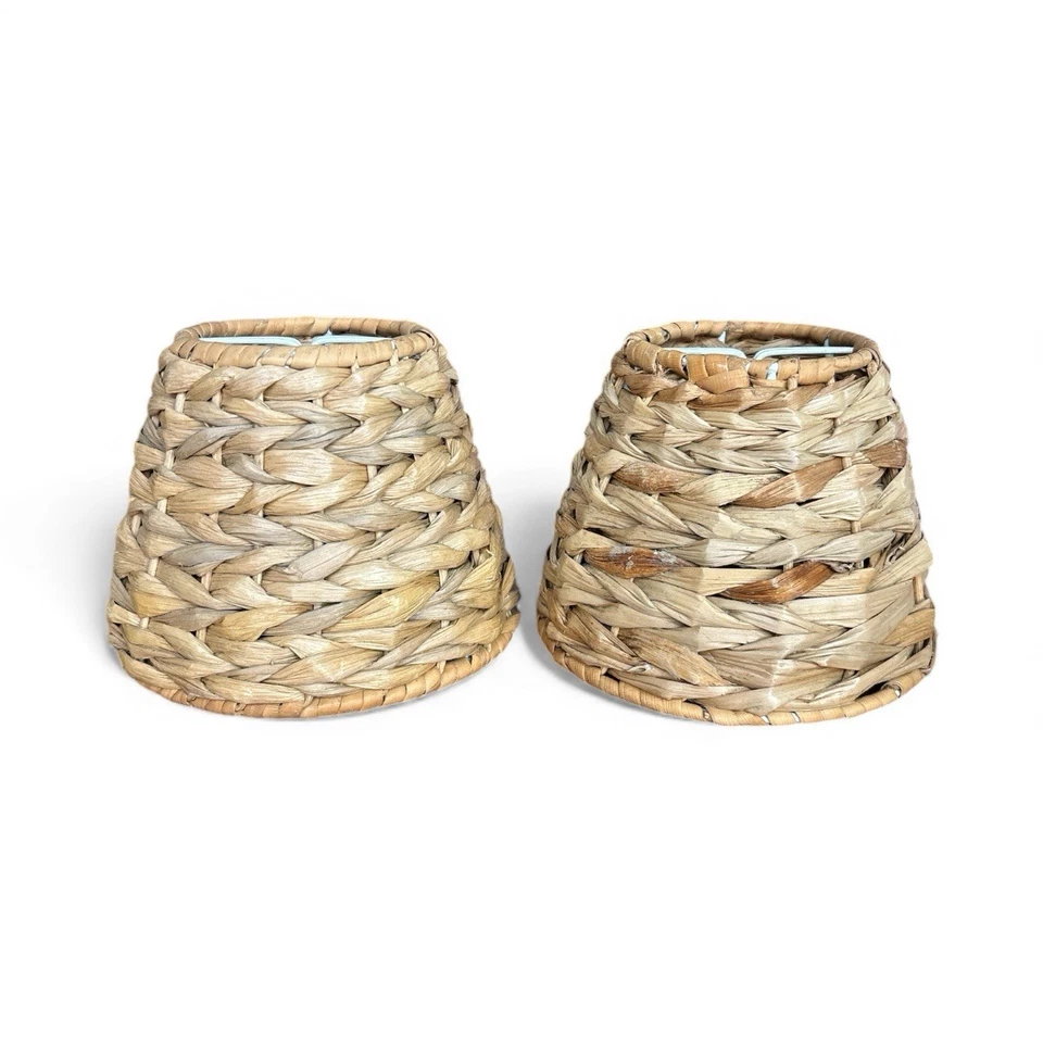 "Juego de 2 clips de pasto marino natural tejidos pantalla de lámpara boho casa de campo de playa 4x5""" Foto 3 de 4