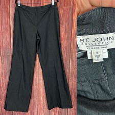 St. John Collection Dress Pants Dark Gray /Black Career Work Cotton Blend Size 8