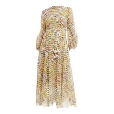 Zimmermann ‘Poppy’ Yellow and Blue Eyelet Midi Dress US 6 — RRP $1091