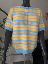 Strick Pullover Kurzarm v. Jean Louis Francoise Gr. 42 Neu Blau Gelb Streifen