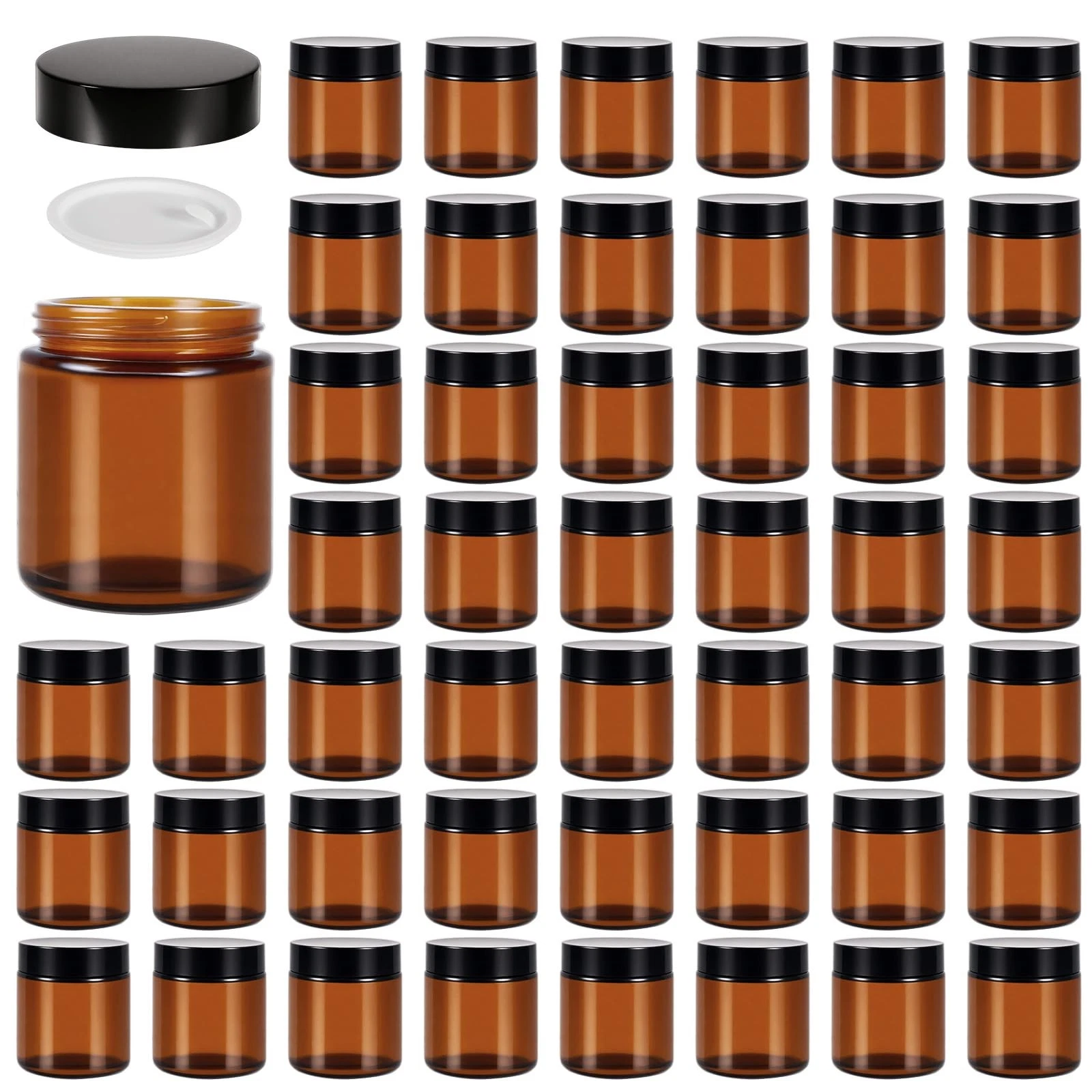 48 Pack 4oz Amber Glass Jars with Lids, Airtight Containers with Liners Lid f...