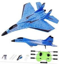MAXBECK Remote Control Wireless Airplane Toy with Lights, Su-35 Rc Glider Blue