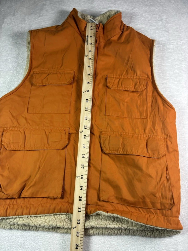 Antiguo Chaleco Azul Marino Niños Talla 12 Naranja Brillante Chaleco Interior Polar Juvenil Chaleco Exterior Foto 3 de 4