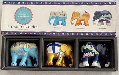 ELEPHANT PARADE 3 Hand Painted Resin Elephants Finnish Stories Diana Francis NIB