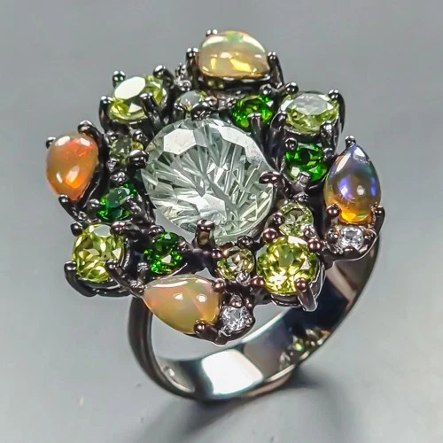 Jewelry gem Natural Green Amethyst Ring 925 Sterling Silver Size 8 /R452586