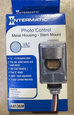 Intermatic Model K4136M Photo Control Raintight 2000W / 1800VA / 120-277V  NOS