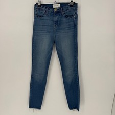FRAME Le High Skinny Jeans Blue Lagoon High rise Raw Hem Size 25 Mens Women
