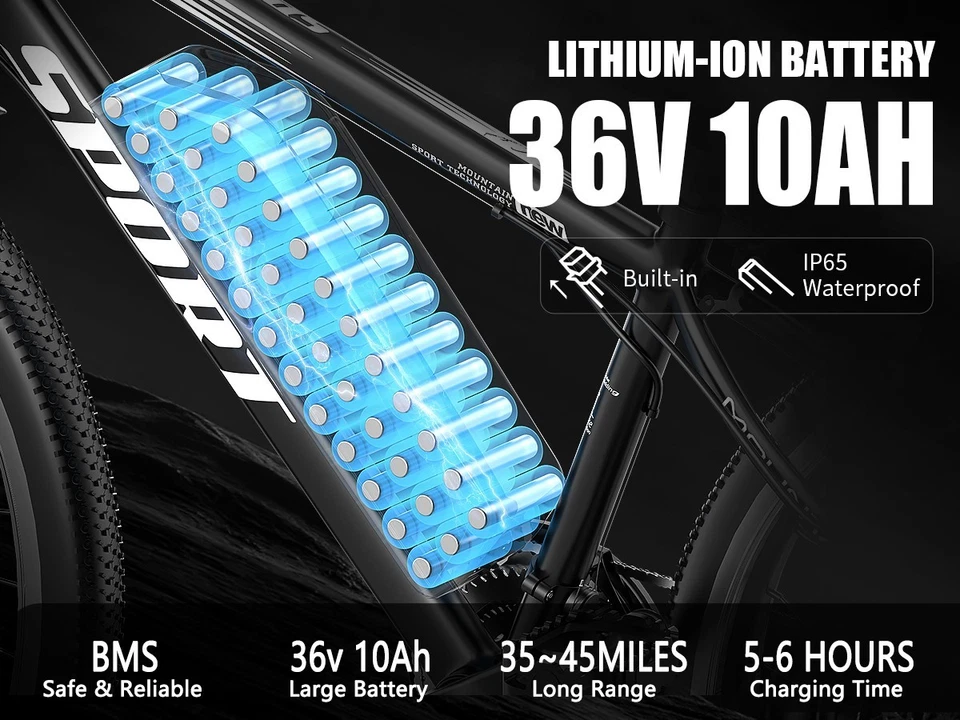 26'' электрический горный велосипед Ebike 1000 Вт пик мотоцикла 40 миль 30 миль/ч 36 В - Изображение 4 из 4