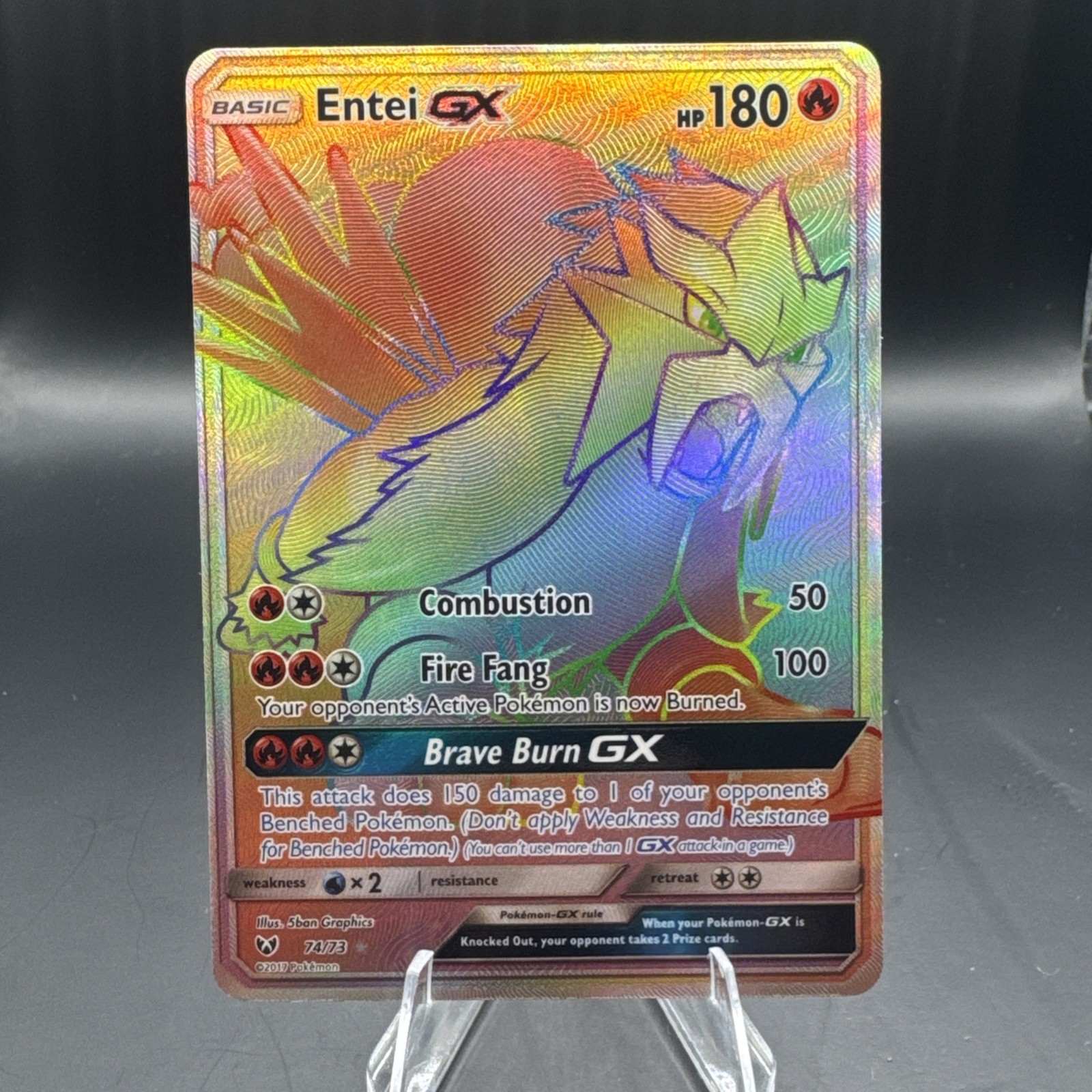 ENTEI GX 74/73 Rainbow Secret Rare Shining Legends Pokémon Card Near Mint