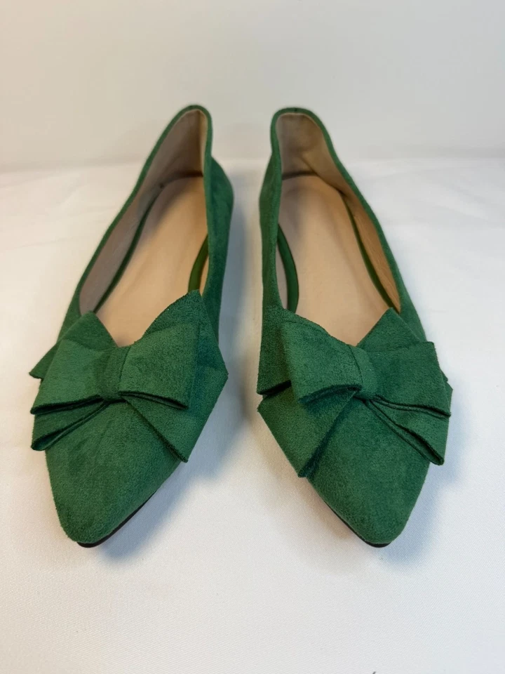 Zapatos planos de ballet para mujer talla 12 verde pajarita imitación gamuza cómodos oficina preppy Foto 2 de 4