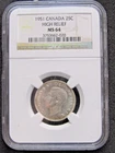 1951 Canada 25 Cents High Relief Silver NGC MS 64  (BS)