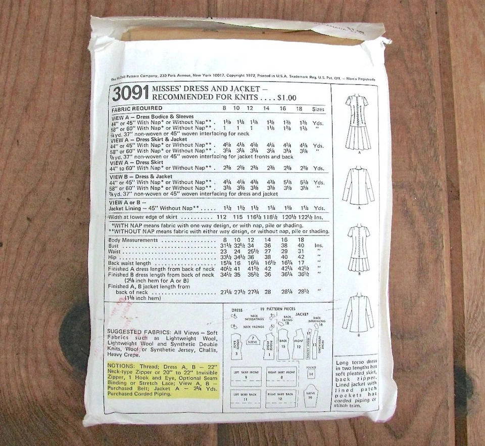 Pleated Drop Waist Dress Sewing Pattern Cardigan Jacket Vtg McCalls 3091 Size 14 - Image 3 of 4