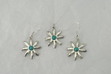Tin Necklace Turquoise Flower and Earrings Set Gift UK