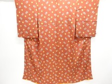 7750380: JAPANESE KIMONO / ANTIQUE KIMONO / SILK / KINSHA / KIKKO WITH FLOWER