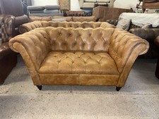 Chesterfield Tan Real Leather Two Seater Sofa