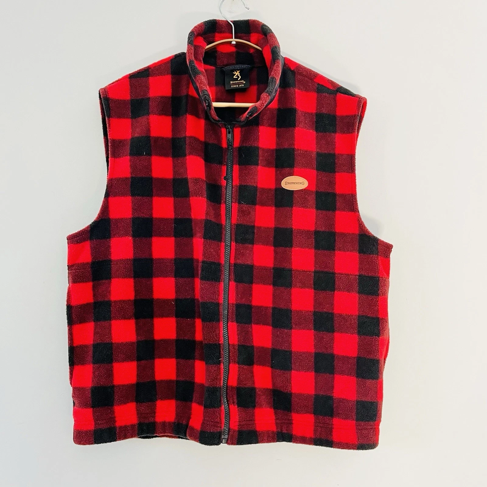 Browning Hunting Vest Mens Buffalo Check Red Black Mock Collar Camp Workwear L