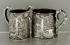 Chinese Export Silver Tea Set c1920 FIGURES IN GARDEN