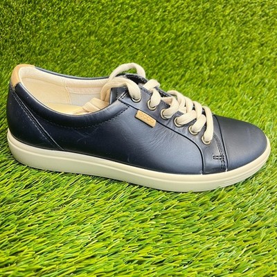 Ecco Soft 7 Womens Size 6-6.5 Navy Blue Ivory Gum Classic Leather Shoes Sneakers
