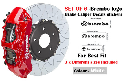 6er Set Brembo hochwertige Bremssattel Aufkleber Sticker 3 Größen weiß