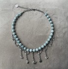 BURMESE JADE Beaded Choker Necklace With Charms And Chains Sealife Stainless