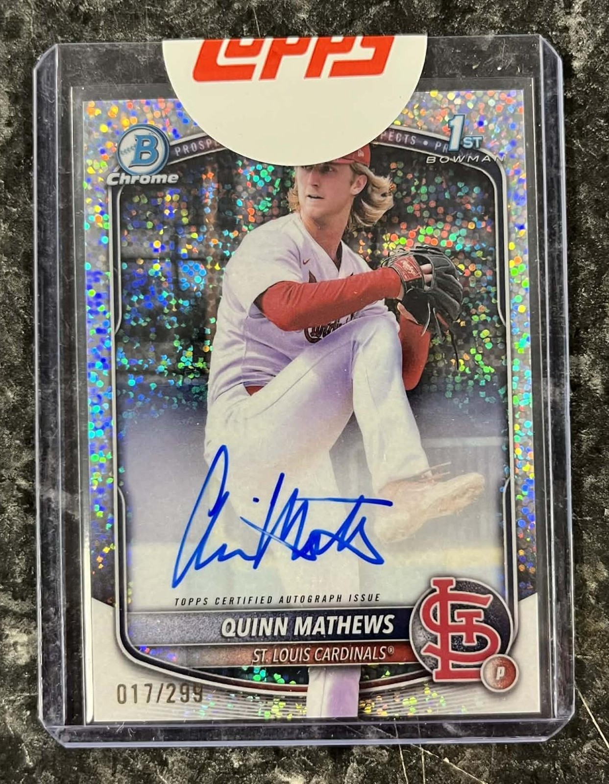 2025 BOWMAN QUINN MATHEWS CHROME AUTO SPECKLE REFRACTOR 17/299 1ST PROSPECT