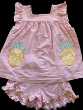 Shrimp  Grits Kids Coral Stripe Ruffled Pineapple Pocket Tunic  Shorts-6Yrs
