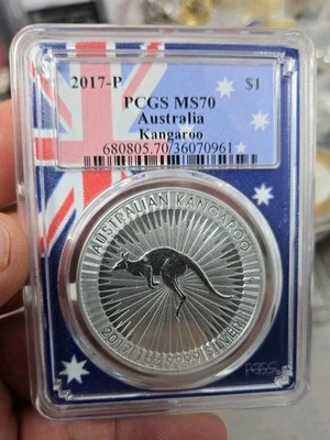 2017-P Perth Mint Australia Kangaroo Pcgs ms70 flag Label Silver 1 Oz Coin ngc - Image 1 of 2