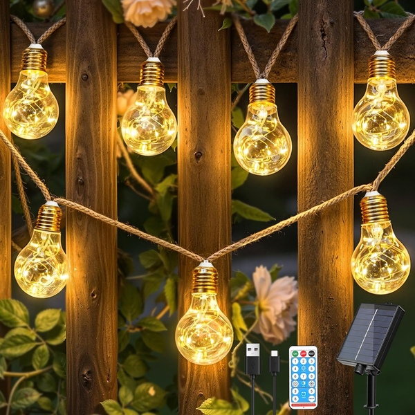 Solar Lichterkette AußEn 24 GlüHbirnen Wetterfest Dimmbar Mit Modi FüR Garten Ba-image